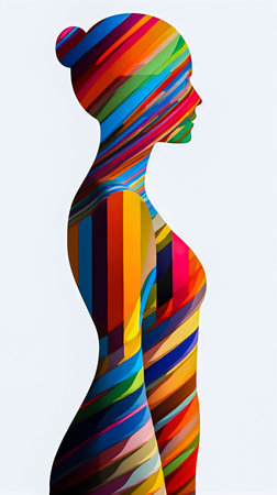 Silhouette of a Woman with Colorful Stripes. Generative AI. high quality illustrationの素材