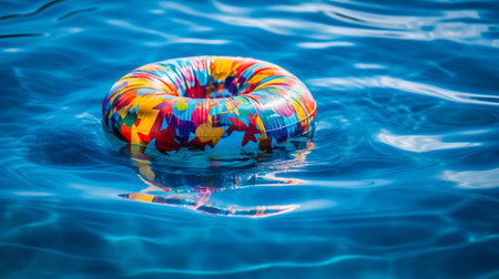 Colorful Inflatable Kids Ring in Swimming Pool. Generative AI. high quality illustrationの素材