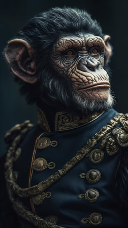 General of Army Chimp in Military Clothes with Orders. Generative AI. high quality illustrationの素材