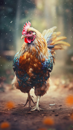 Running Funny Chicken at Spring. Generative AI. high quality illustrationの素材