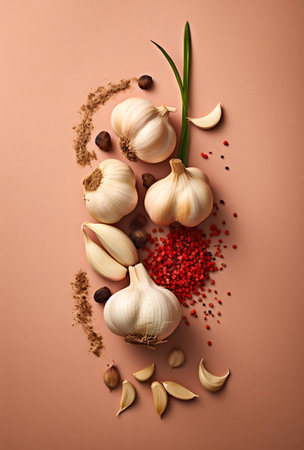 Spice and Herb Bundle with Garlic and Pepper. Generative AI. high quality illustrationの素材