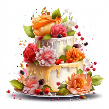 Fruit Cake Illustration on White Background. Generative AI. high quality illustrationの素材