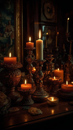 Candlelight on Dark Background. Generative AI. high quality illustrationの素材