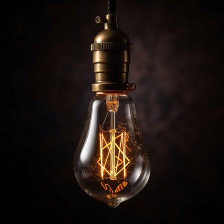 Decorative Antique Retro Edison Light Bulb on Dark Background. Generative AI. high quality illustrationの素材