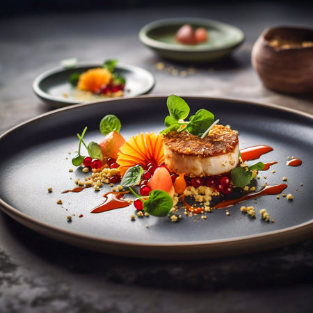 Beautifully Plated Gourmet Dish. Culinary Artistry and Presentation. Generative AI. high quality illustrationの素材