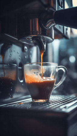 Espresso Machine Pouring Coffee into Cup Close-up. Generative AI. high quality illustrationの素材