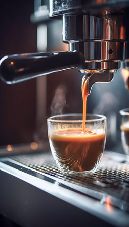 Espresso Machine Pouring Coffee into Cup Close-up. Generative AI. high quality illustrationの素材
