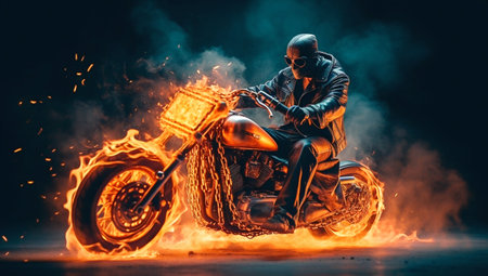 Ghost Rider with Flaming Motorcycle. Generative AI. high quality illustrationの素材