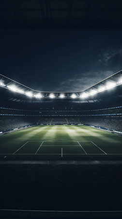 Football Stadium Pitch at Night. Generative AI. high quality illustrationの素材