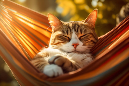 Cat with Sunglasses Relaxing on a Hammock. Generative AI. high quality illustrationの素材