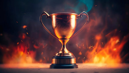 Winner Trophy with Flames and Blurred Background. Generative AI. high quality illustrationの素材