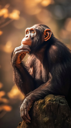 Chimpanzee Sitting Atop a Branch, Deep in Thought and Contemplation. Generative AI. high quality illustrationの素材