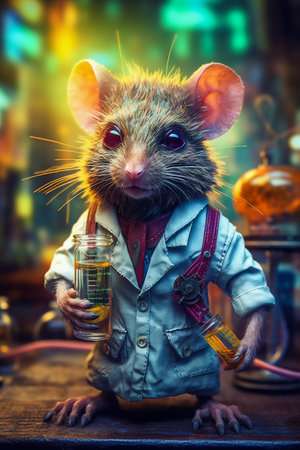 Rat Mad Scientist on a Colorful Background. Generative AI. high quality illustrationの素材
