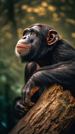 Chimpanzee Sitting Atop a Branch, Deep in Thought and Contemplation. Generative AI. high quality illustrationの素材