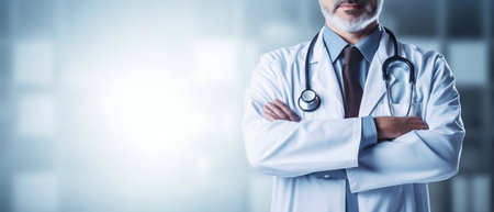 Close-Up of Doctor with Arms Crossed. Generative AI. high quality illustrationの素材