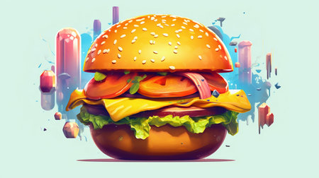 Futuristic Style Hamburger Illustration. Generative AI. high quality illustrationの素材
