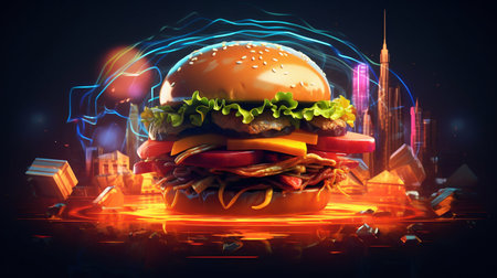 Futuristic Style Hamburger Illustration. Generative AI. high quality illustrationの素材