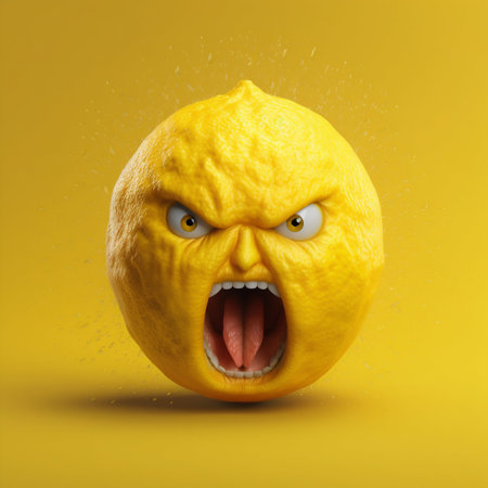 Angry Yellow Lemon. Generative AI. high quality illustrationの素材