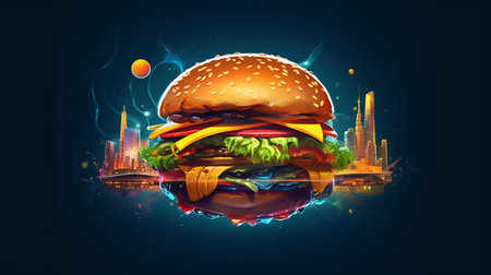 Futuristic Style Hamburger Illustration. Generative AI. high quality illustrationの素材