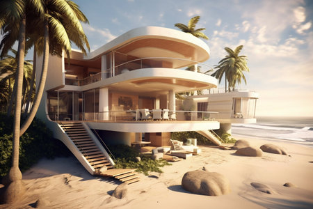 Beach House Exterior Design. Generative AI. high quality illustrationの素材