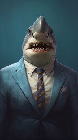 Cool Shark Portrait in Suit. Generative AI. high quality illustrationの素材