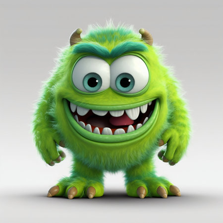 Cartoon Monster with Big Teeth and Huge Eyes on White Background. Generative AI. high quality illustrationの素材