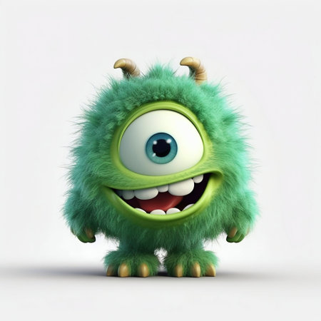 Cartoon Monster with Big Teeth and Huge Eyes on White Background. Generative AI. high quality illustrationの素材