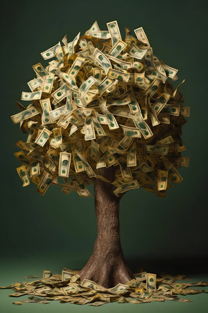 Money Tree with Dollars Instead of Leaves. Generative AI. high quality illustrationの素材