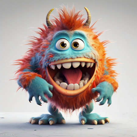 Cartoon Monster with Big Teeth and Huge Eyes on White Background. Generative AI. high quality illustrationの素材