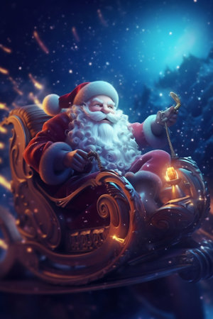 Santa Claus Riding His Sleigh on Christmas Night. Generative AI. high quality illustrationの素材