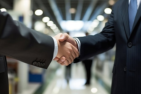 Businessman Shaking Hands with a New Partner in Modern Office. Generative AI. high quality illustrationの素材