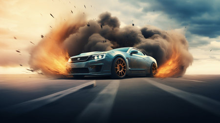 Drift King Car in the Middle of a Thrilling Drift Maneuver. Generative AI. high quality illustrationの素材