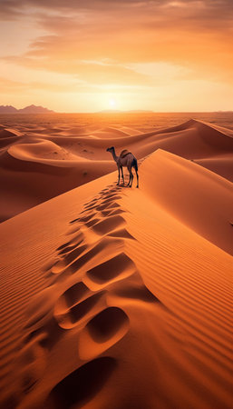 Desert with Sunset Sand Dunes. Generative AI. high quality illustrationの素材
