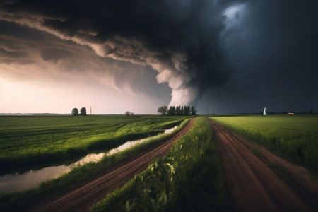 Landscape of Tornado on the Field. Generative AI. high quality illustrationの素材