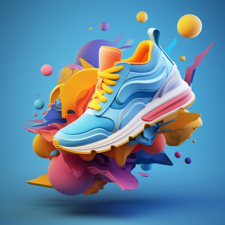 3D Colorful Sneaker Shoe Splashed with Colored Liquid. Generative AI. high quality illustrationの素材