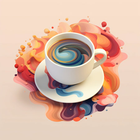 Cup of Coffee with Creativity Ideas Flowing in Summer Color, Isometric Art. Generative AI. high quality illustrationの素材