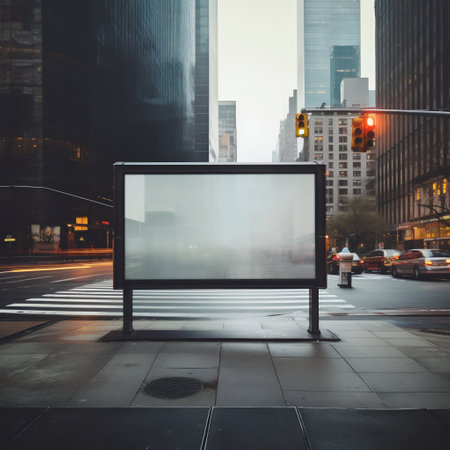 Blank Billboard at the Bus Stop in the Middle of New York Street. Generative AI. high quality illustrationの素材