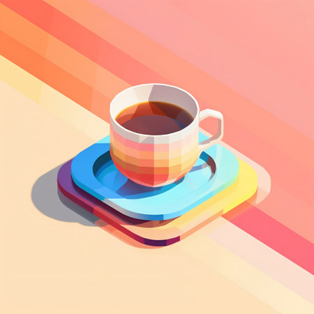 Cup of Coffee with Creativity Ideas Flowing in Summer Color, Isometric Art. Generative AI. high quality illustrationの素材