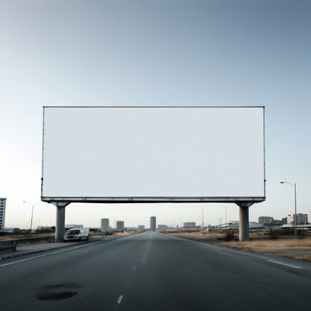 Blank White Billboard in the Middle of the Highway. Generative AI. high quality illustrationの素材