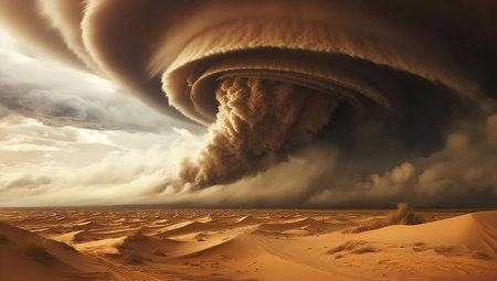 Huge Tornado Hits the Desert Landscape with Great Force. Generative AI. high quality illustrationの素材
