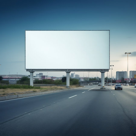 Blank White Billboard in the Middle of the Highway. Generative AI. high quality illustrationの素材
