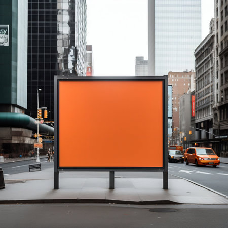 Blank Billboard at the Bus Stop in the Middle of New York Street. Generative AI. high quality illustrationの素材