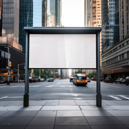 Blank Billboard at the Bus Stop in the Middle of New York Street. Generative AI. high quality illustrationの素材