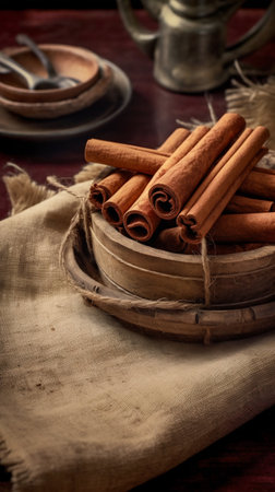 Cinnamon Sticks on Top of a Table. Generative AI. high quality illustrationの素材