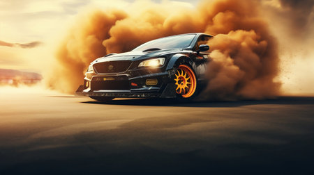 Drift King Car in the Middle of a Thrilling Drift Maneuver. Generative AI. high quality illustrationの素材