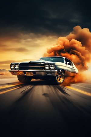 Drift King Car in the Middle of a Thrilling Drift Maneuver. Generative AI. high quality illustrationの素材