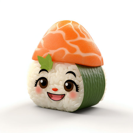 Cute Cartoon Sushi on White Background. Generative AI. high quality illustrationの素材