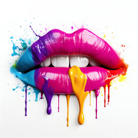 Colorful Rainbow Lip Icon on White Background. Generative AI. high quality illustrationの素材
