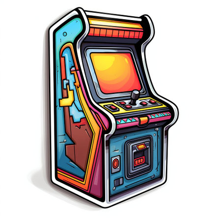 Arcade Cabinet Game Sticker on White Background. Generative AI. high quality illustrationの素材