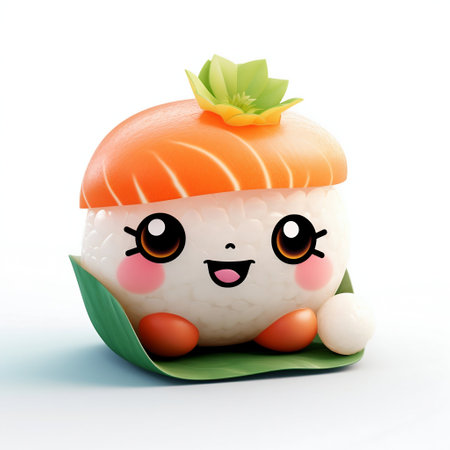 Cute Cartoon Sushi on White Background. Generative AI. high quality illustrationの素材